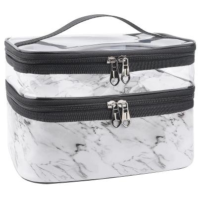 China Fashion Hot Sales Tiktok Makeup Bags Double Layer Travel Cosmetic Cases Make Up Organizer Toiletry Bags for sale