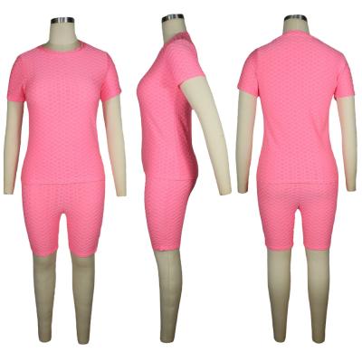 China QUICK DRY Women Causal Two Piece Set Clothing Around Size 2 Pcs Equipment Long Coldker Plus Bodycon Biker Neck Sleeve T-Shirt Shorts for sale