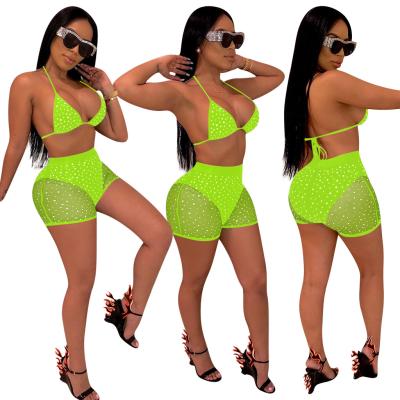 China 2021 QUICK DRY European and American nightclub women's sequined pants suit short set 2 piece women's coldker set for sale