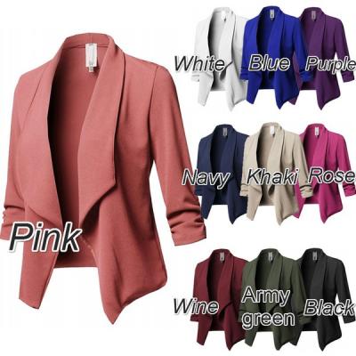 China 2021 new European and American women's long jacket solid color breathable thin sleeve pleated coats with casual blazer jacket 10 color 8 for sale