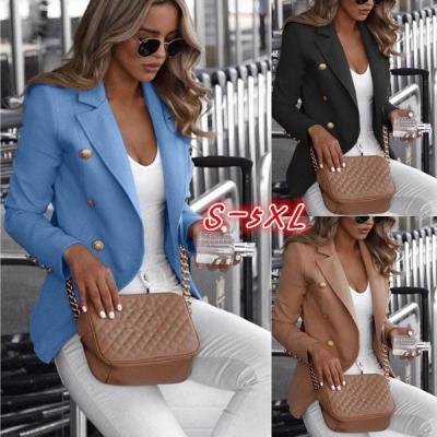 China Breathable Jacket Fashion Office Wear Women's Casual Blazer Long Sleeve Autumn Double Breasted Solid Color 2020 Stand Up Collar Small Suit for sale