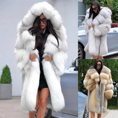 China 2020 New Winter Long Sleeve Faux Fox Fox Fur Coat Jacket Women With Hood Fashion Style Fake Fur Coat For Lady for sale