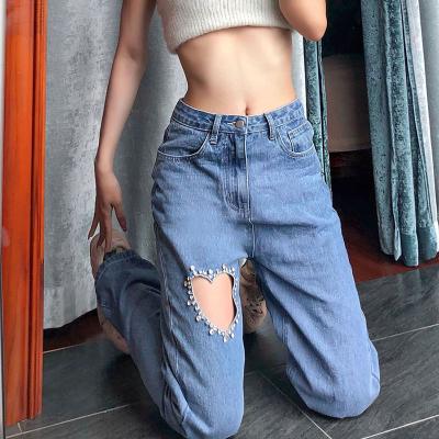 China Y2K Breathable Vintage Decoration Rhinestone Heart Hole Denim Pants Girl Denim Pants Fashion Ecowalson Fashion Women Jeans Casual Pants for sale