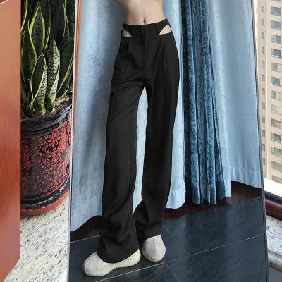 China Ecowalson Breathable 2021 Women Casual Pants Shape Hollow OL Chic Cut Waist Lady High Waist Black Loose Trousers Streetwear Trousers for sale