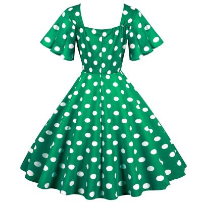 China Viable Women Retro 1950s Vintage Swing Dresses Dotted Mesh Puff Sleeve High Waist Rockabilly Dress Coldker Retro for sale