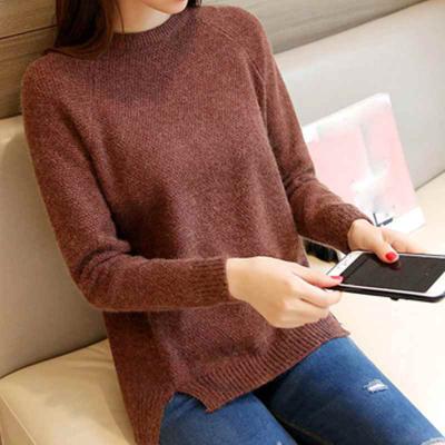 China Fashion QUICK DRY Girl's Long Sleeve Round Neck Plain Sweater Pullover Women Loose Plus Size Bottoming Sweater Tops for sale