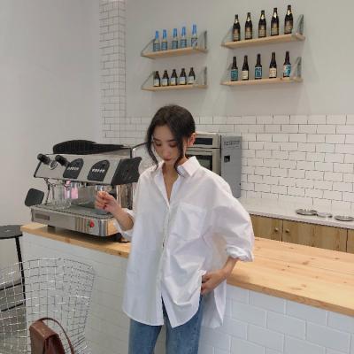 China 2021 Spring Autumn Women Shirts White Plain Loose Oversized Female Anti-Wrinkle Tops Loose Korean FB Style Pockets Blouse for sale