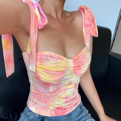 China Ecowalson Stylish Women Tie Dye Tank Tops Summer QUICK DRY Sleeveless Crop Tops 2021 Bandage Straps Vintage Streetwear Female Slim Tops for sale