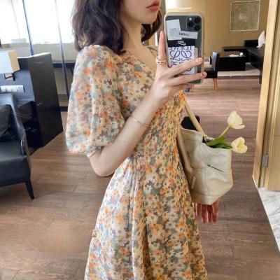 China 2021 summer new style V-neck anti-static Korean floral chiffon student dress long skirt for sale