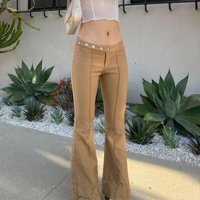 China Breathable Women Pants Brown Elastic Waist Flare Pants Clothing Women Bases 2021 Soft Vintage Loose Trousers Sweatpants Casual Joggers for sale