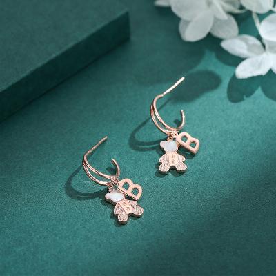 China Fashion New S925 Shell Zircon Bear Women's B-Shaped Sterling Silver Cute Stud Earrings Lovely for sale