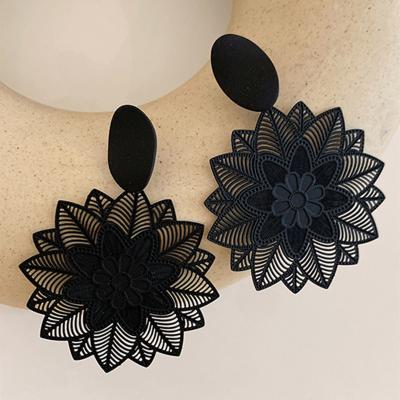 China FASHIONABLE Vintage Black Forest Flower Big Hollow Pattern Earrings For Women Korean Exaggerated Gothic Temperament Accessories Jewelry for sale