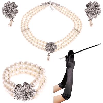 China Audrey Hepburn Breakfast plastic to 1950s costume jewelry accessory set pearl necklace earring bracelet glove cigarette holder for sale