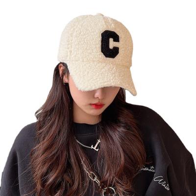 China Letter C Fleece Baseball Cap COMMON Letter C Women Lady Baseball Caps Warm Casual Sherpa Hat for sale