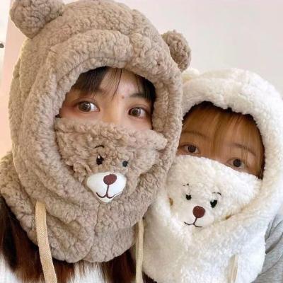 China Cartoon JOINT Bear Ear Cap Hats Lamb Covers Warm Thickened Hearing Protection With Warm Mask Beanies For Girls for sale