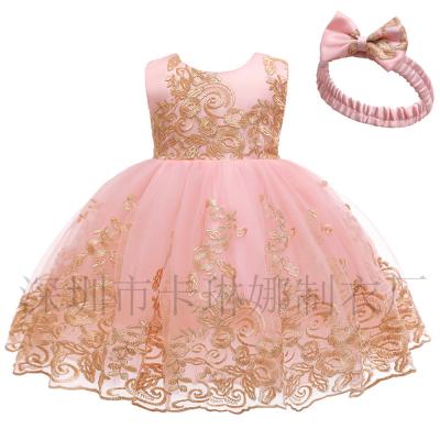 China Good Quality Viable Child Clothes Kids Embroidery Gold Bling Sequin Bow Dress Kids Birthday Wedding Party Wear Dress for sale