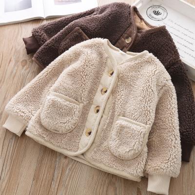 China Fashion 2022 Korean Autumn Winter Boys Clothes For Girls Loose Granular Lambskin Velor Cardigan Velvet Children Warm Jacket Coat For Girls for sale