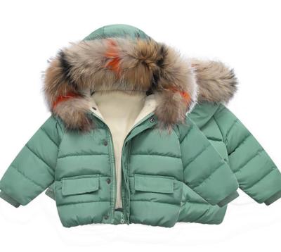 China 2019 viable autumn and winter plus thick collar children's fur hooded cotton solid color cotton jackets infant baby's winter jacket for sale