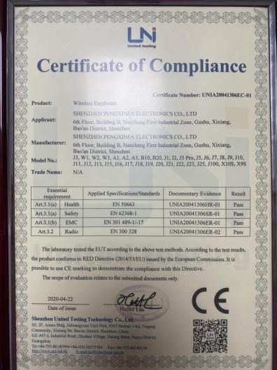 CE - Shenzhen Pengxinfa Electronics Co., Ltd.