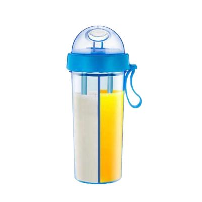 China Double Straw Independent Drink 2-in-1 Double Straw Drink Bottle 600ml agua doble viable portable leak-proof botella scam for kids for sale