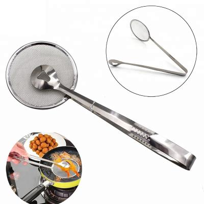 China Viable Stainless Mesh Strainer Oil-Fried Filter Spoon Pocket Strainer Clip Stainless Fine Skimmer For Fried Food BBQ Multifunctional Kitchen Tool for sale