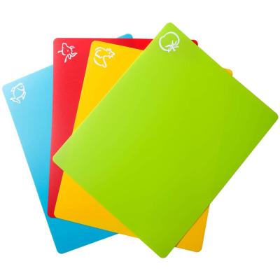 China Sustainable Flexible Plastic Cutting Board Mats, Colored Mats With Food Icons, Gripped Back, Cutting Board Set of 4 for sale