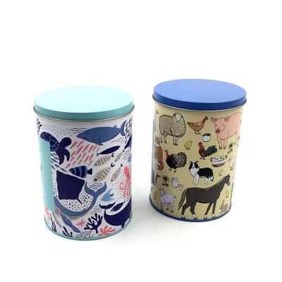 China Hot Selling Food Custom Design To Print Empty Tall Metal Tin Can Packaging Round Cookie Container Boxes for sale