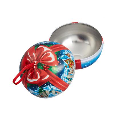 China Gift & Hot Sale Craft Custom Printed Vintage Christmas Tin Box Ball With Ribbon for sale