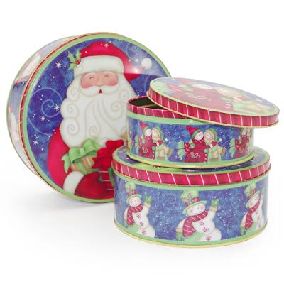 China Wholesale Empty Round Metal Cookie Container Custom Christmas Cake Food Tins for sale