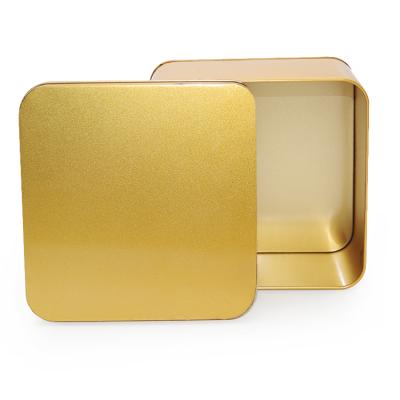 China Square Shaped Cake OEM ODM Gold Color Cake Packaging Recyclable Metal Tin Gold Gift Box for sale