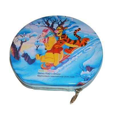 China Custom CD Gift Box Fancy Metal CD Coin Purse Packaging Round Zipper Tin From China for sale