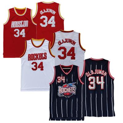 China Hakeem Olajuwon Houston Throwback Jerseys Antibacterial Classics USA Basketball Retro Quilted Tank Top #34 - Navy Red for sale