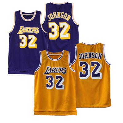 China Johnson Los Angeles Throwback Jerseys #32 Magic Classics Antibacterial Retro USA Mness Basketball Quilted Tank Top - Gold Purple for sale