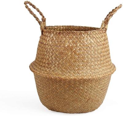 China Hot-selling Sustainable Belly Large Round Basket Of Natural Color Vegetable Plankton For Laundry Storage Or Planter Pot for sale