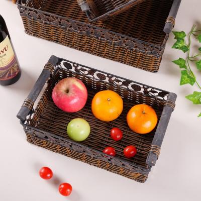 China Sustainable Eco-Friendly Iron Frame Water Hyacinth Cabinet Straw Storage Basket Handmade Woven Basket for sale