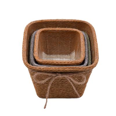 China New Design Sustainable Storage Handmade Paper Woven Baskets Paper Rope Basket Gift Basket for sale