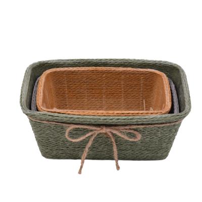 China Paper Sustainable Rope Rectangle Woven Basket With Plastic Pot As Flower Storage Baskets And Decorative Gift Basket for sale