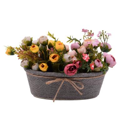 China Small Household Water Hanging Baskets Viable Storage Grass and Paper Rope Woven Flower Storage Basket for sale