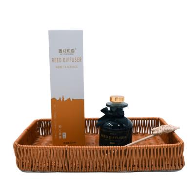 China Small Rectangle Brown Fruit and Vegetable Plastic Rattan Basket Viable Handmade Durable Display Basket Small Supermarket Storage Basket for sale