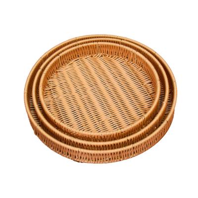 China Viable Woven Wood Plastic Wicker Basket of Tray Storage Organizer as Food Fruit Basket Picnic Storage Man Stand Cane Basket Storage for sale