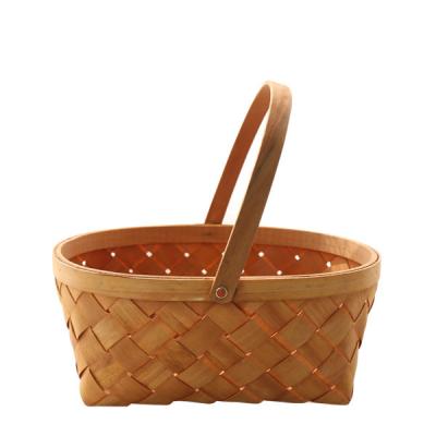 China Handmade Natural Wooden Vegetable Basket Fruit Bread Egg Food Storage Woven Baskets Christmas Sustainable Candy Basket for sale