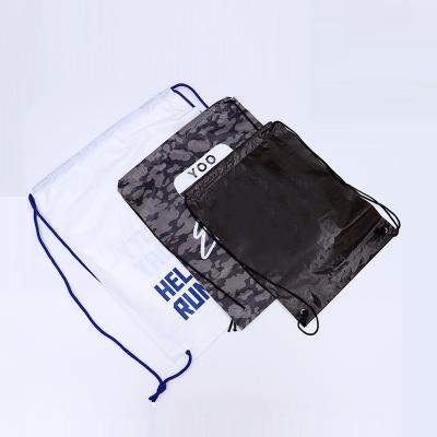 China Reusable OEM Recycled 20*25cm Polyester Black Waterproof Drawstring Bag With Custom Logo Printing for sale