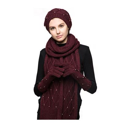 China Beautiful Fashionable Custom Women's Long Lady Shawl Winter Gloves Warm Scarf Set for sale