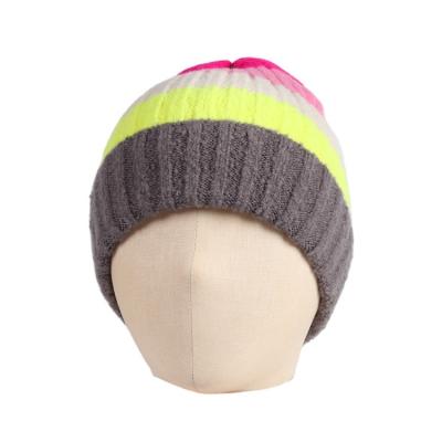 China COMMON Green Red Green Stripe Wool Cashmere Knitted Hat Lined Thermal Line for sale