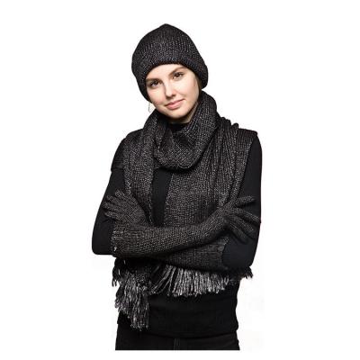 China Custo Experience Wholesale Fashion Women's New Knitted Black Long Cashmere Gloves Scarf Hat Set for sale