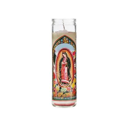 China Religious Activities Bespoke Religious Glass Candle Cylinder For South America Market for sale