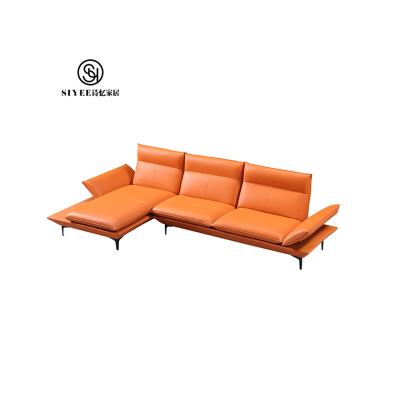 China Wholesale Comfortable American Design Living Room Sofa Set Synthetic Leather Sectional Leather Orange for sale