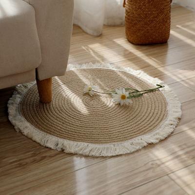 China Japanese Jute Rope Woven Canvas Rugs Floor Handmade Carpet Tassel Blanket Sofa Rugs Retro and Modern Area Rugs Blankets for sale