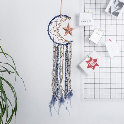 China Wholesale Handmade Woven Art Decor Macrame Wall Hanging Home Decor Hanging Christmas Moon Star Metal Hanging Dreamcatcher for sale