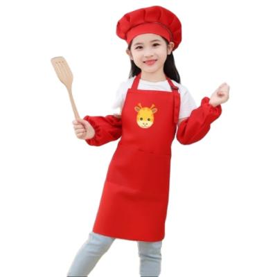 China Free Logo Cheap Cleaning Kids Drawing Apron Custom Apron Children Set Cooking Hat Sleevelet Printed Logo Painting Apron Set for sale